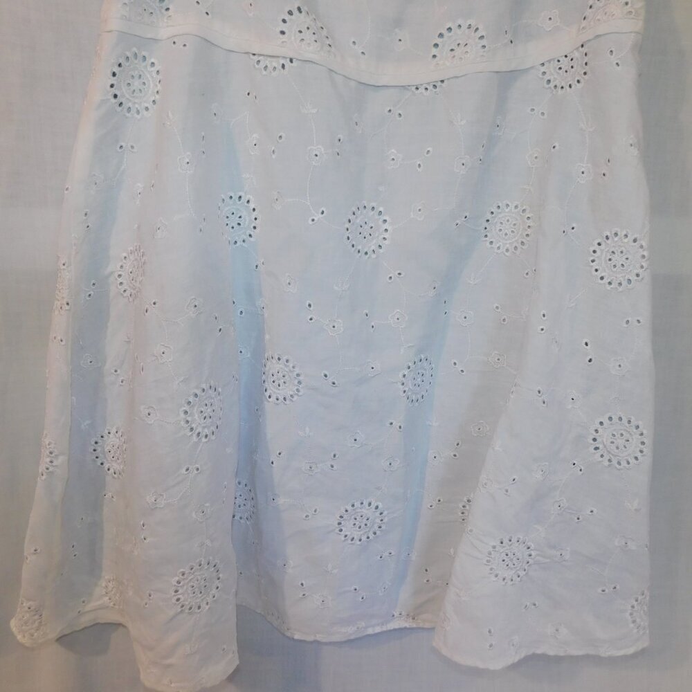Anne Carson White Linen Eyelet Lined Midi A line Skirt Womens 12 - Picture 9 of 10